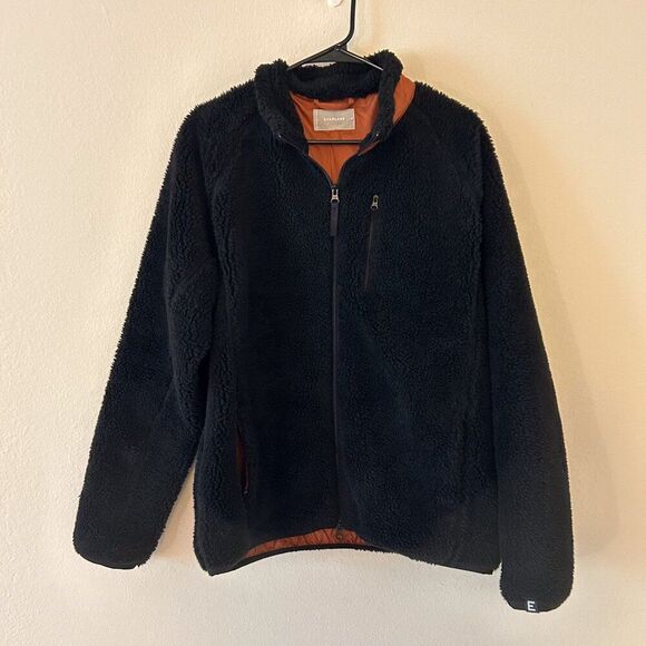 Everlane Jacket Men's M BlackThe‎ ReNew Fleece Bomber w Soft Teddy Fleece Winter - Picture 1 of 9